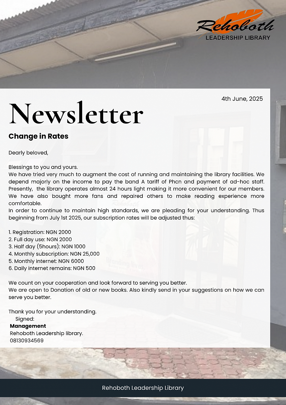 Newsletter for 4th June, 2025